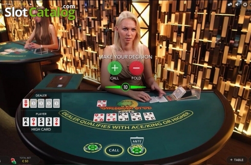 Game Screen. Caribbean Stud Poker (Evolution Gaming) slot