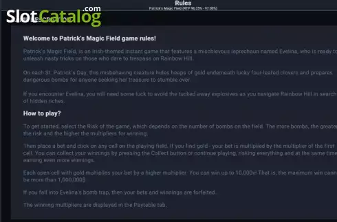 Game Rules. Patrick's Magic Field slot