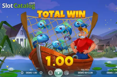 Win Free Spins screen. Mega Greatest Catch slot