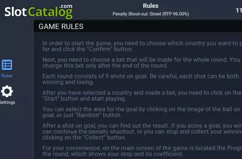 Rules screen. Penalty Shoot-Out: Street slot
