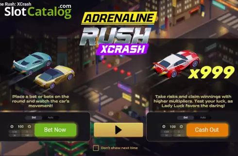 Intro screen. Adrenaline Rush: XCrash slot