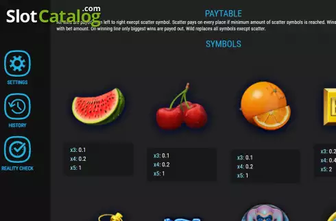 Pay Table screen. Wild Icy Fruits slot
