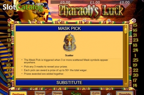 Mask Pick. Pharaohs Luck slot