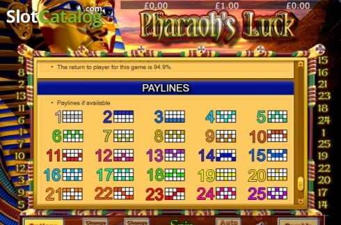 Paylines. Pharaohs Luck slot