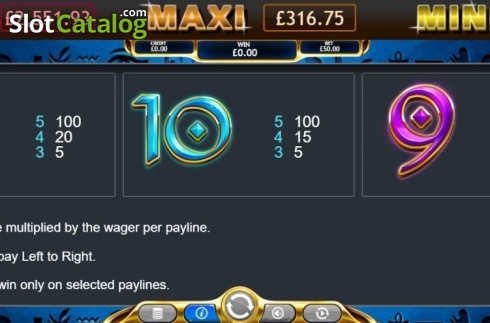 Paytable. Temple of Ausar Jackpot slot