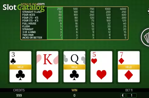 Game screen 3. Bonus Poker (FBM Digital Systems) slot