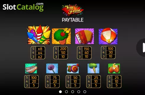 Pay Table screen. Vira Festa slot