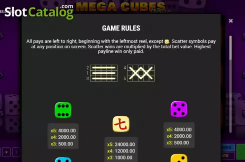 Scatter and paylines screen. Mega Cubes Deluxe slot