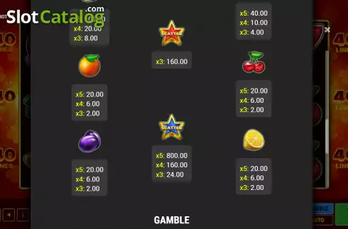 Paytable screen 2. Very Hot 40 slot