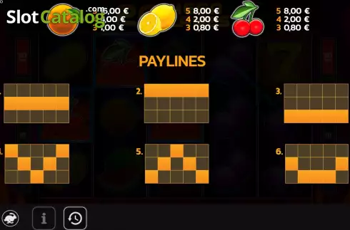 Pay Table / Pay Lines screen. 20 Mega Flames slot
