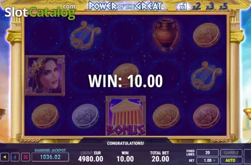 Win screen. Power of the Great slot