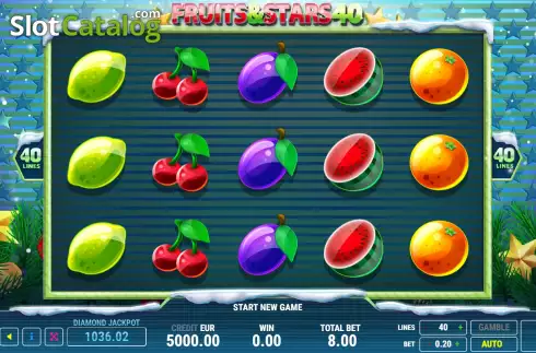 Game screen. Fruits and Stars 40 Christmas slot