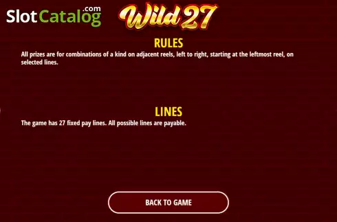 Game Rules screen 2. Wild 27 slot