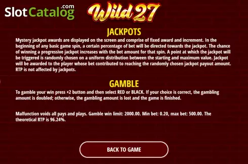 Game Rules screen 3. Wild 27 slot