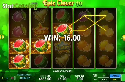Win screen. Epic Clover 40 slot