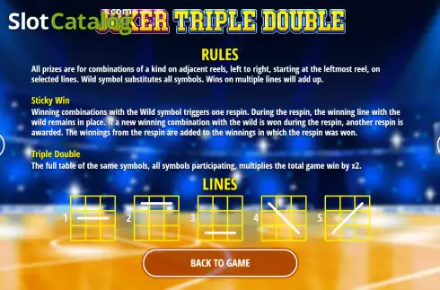 Paylines screen. Joker Triple Double slot