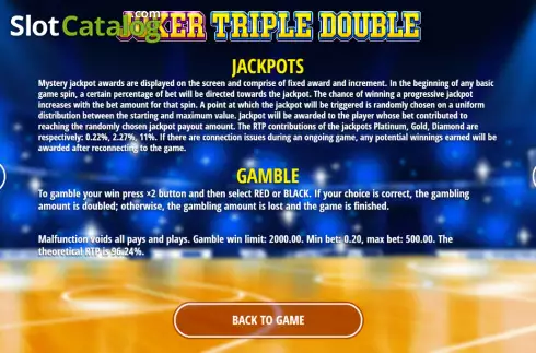 Jackpots and Gamble screen. Joker Triple Double slot