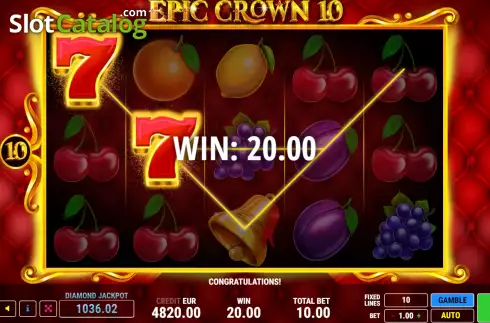 Win screen. Epic Crown 10 slot