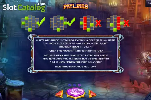 Paylines screen. Witcher Cave slot