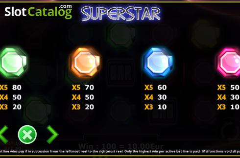 Paytable 2. Super Star (Fils Game) slot