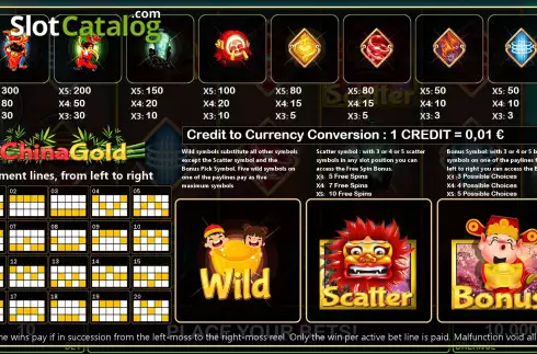PayTable Screen. China Gold (Fils Game) slot