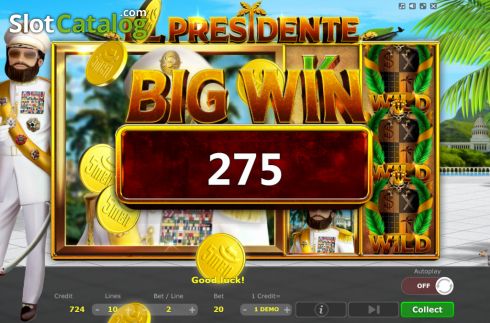 Big win screen. El Presidente slot