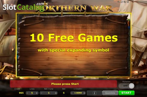 Free Games screen. Northern War slot