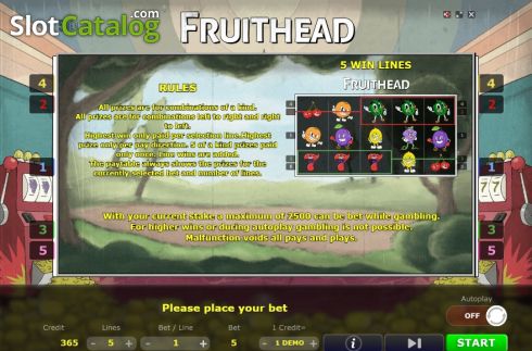 Paytable 2. Fruithead slot
