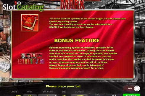Bonus feature screen. Book of Marx slot