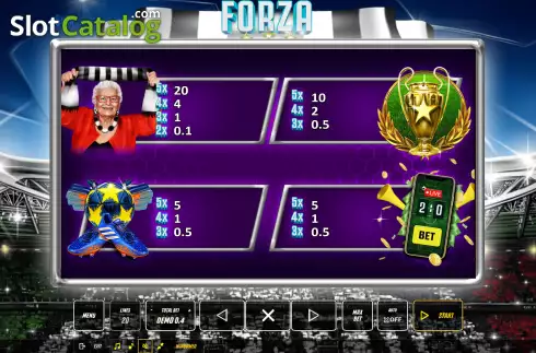 Paytable screen. Forza slot
