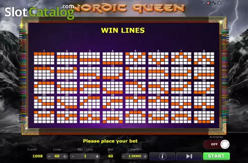 Paylines screen. Nordic Queen slot