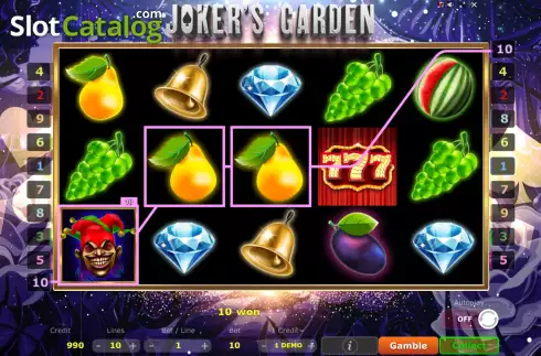 Win screen. Joker's Garden slot