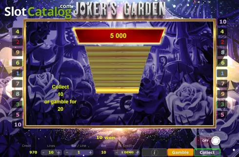 Risk Game screen. Joker's Garden slot