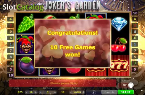 Free Games screen 2. Joker's Garden slot