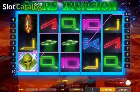 Win screen. Mars Invasion slot