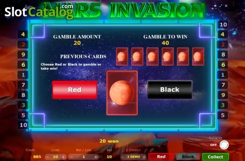 Risk Game screen. Mars Invasion slot