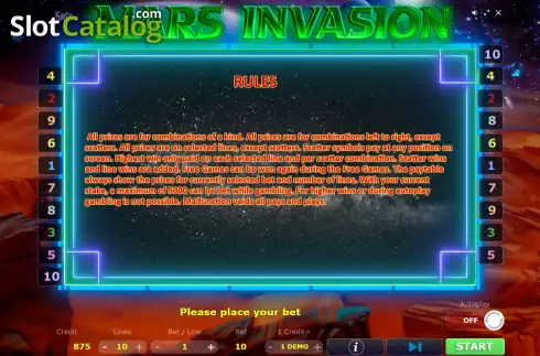 Pantalla8. Mars Invasion Tragamonedas 
