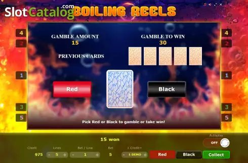 Risk game screen. Boiling Reels slot
