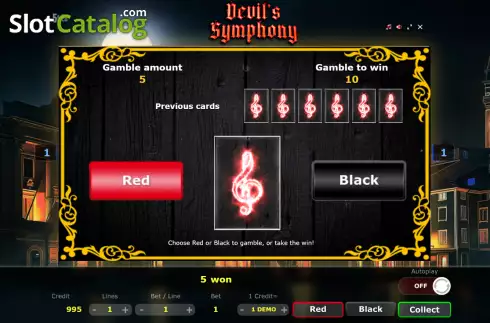 Risk game screen. Devil's Symphony slot