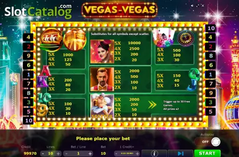 Paytable screen. Vegas-Vegas slot