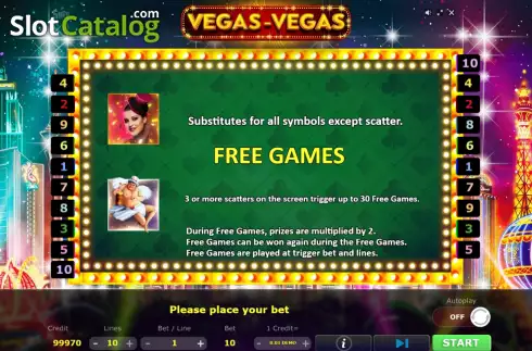 Game Feature screen. Vegas-Vegas slot