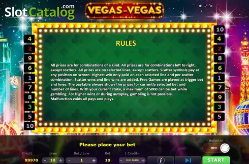 Game Rures screen. Vegas-Vegas slot