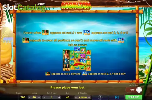 Game Features screen. Robinzon slot