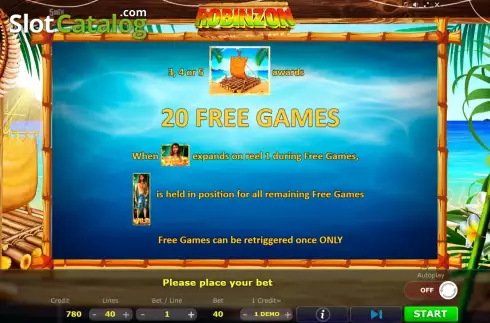 Game Features screen 2. Robinzon slot