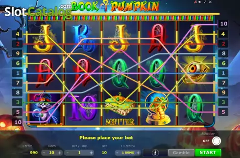 Game screen. Book of Pumpkin (Five Men Games) slot