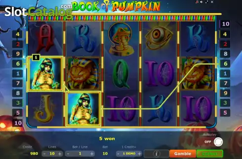 Win screen. Book of Pumpkin (Five Men Games) slot
