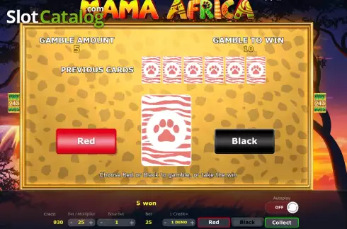 Risk Game screen. Mama Africa slot