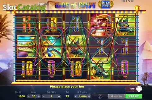 Game screen. Gods of Egypt (Five Men Games) slot