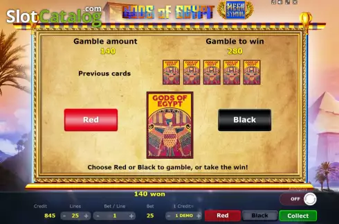 Risk Game screen. Gods of Egypt (Five Men Games) slot