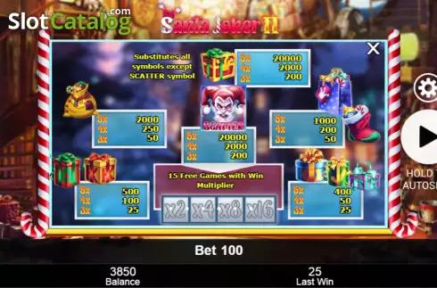 Paytable screen. Santa Joker II slot